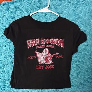 True Religion Black and Red Graphic Tee crop top